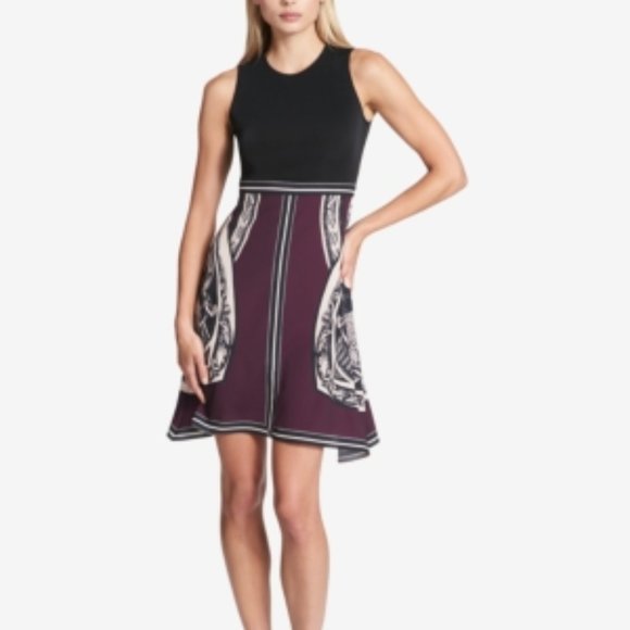 Dkny Dresses & Skirts - NWT! DKNY Printed Fit Flare Dress Black Aubergine